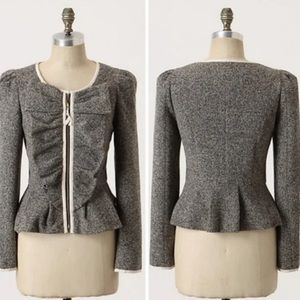 Anthropologie Elevenses Half Pass Blazer Jacket 
W/ Ruffle Lapel sz 4